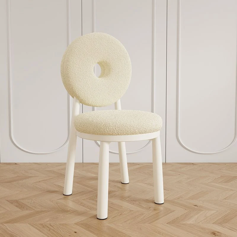 Contemporary Nordic Teddy Fleece Iron Sponge Round Dining Chair Backrest For Dining Room