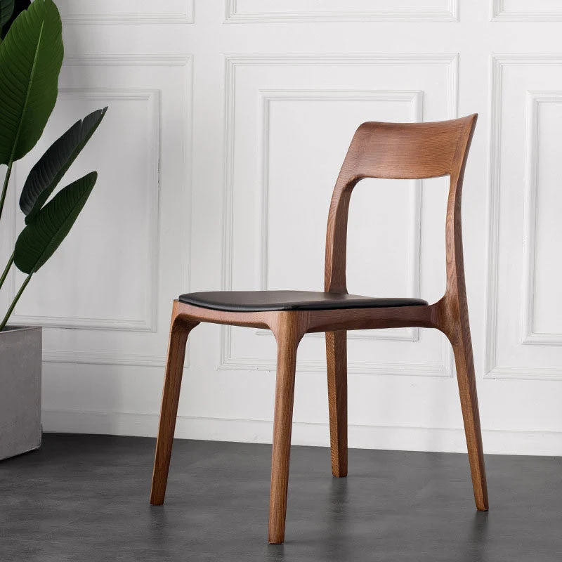 Traditional Chinese Square Plywood Ash Wood PU Leather Dining Chair Four Legs Backrest For Dining Room