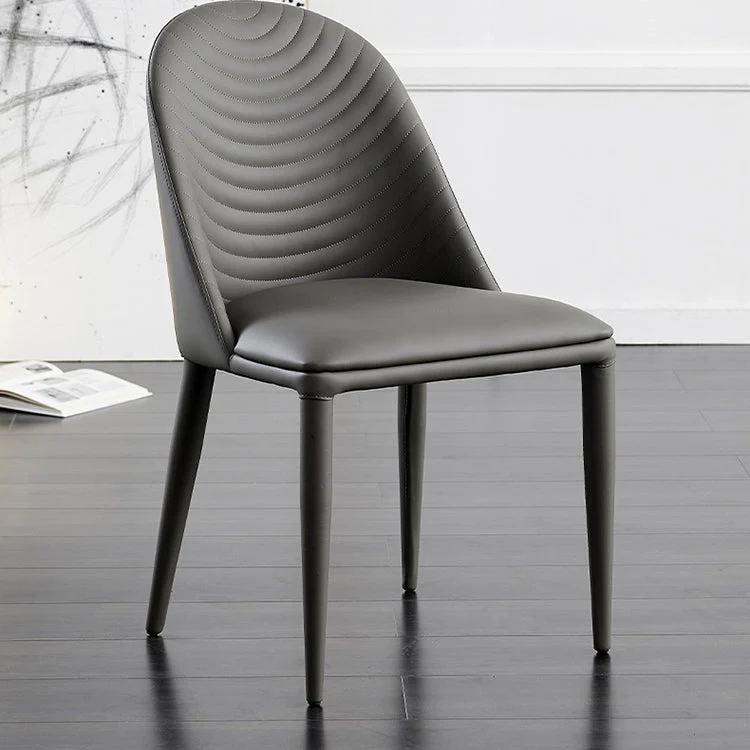 Contemporary Nordic Rectangular Arched Striped Cat Scratch Leather Carbon Steel Dining Chair Backrest Armless For Dining Room
