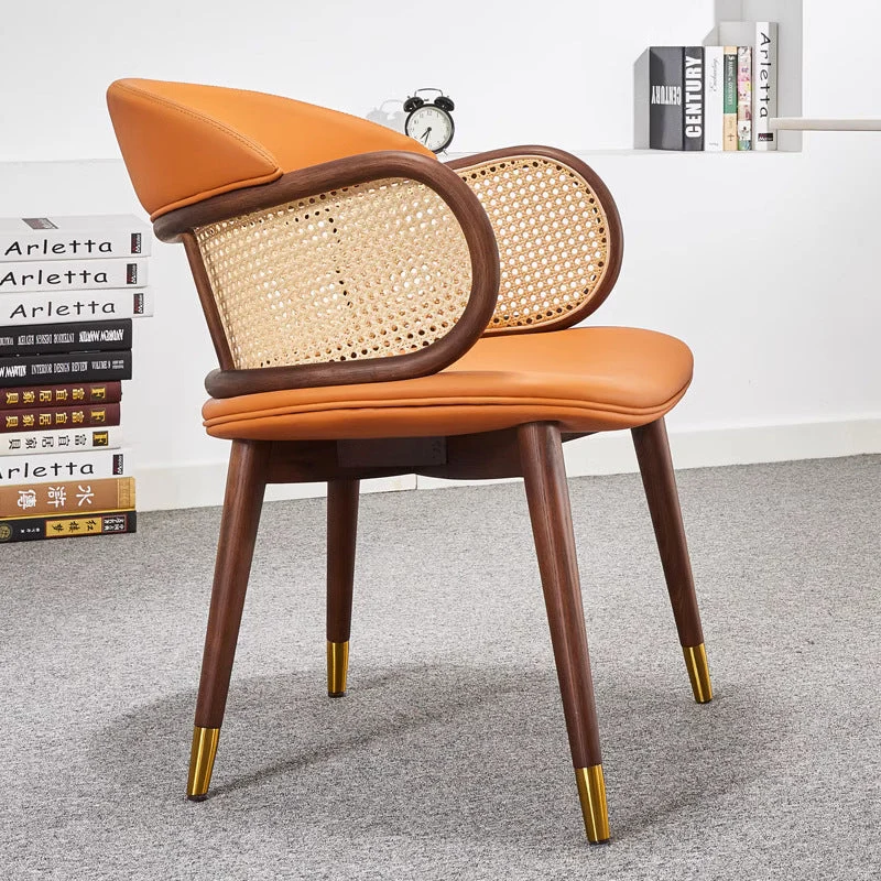 Contemporary Nordic Square Synthetic Fabric Faux Rattan Ash Wood Chair For Living Room