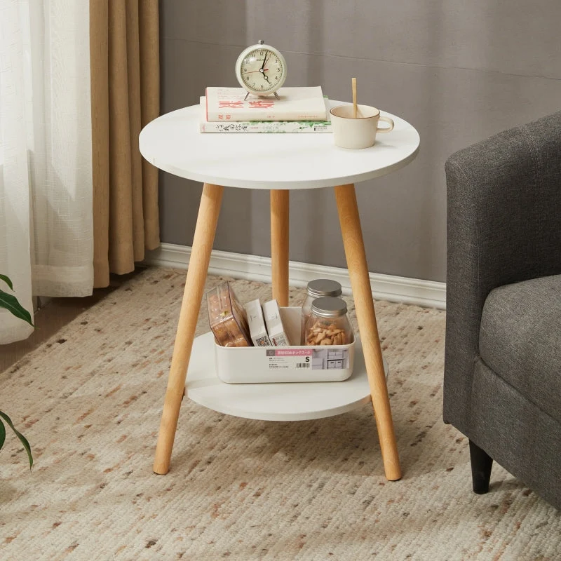 Modern Simplicity Round Medium-Density Fiberboard PIne Wood Grain Board Top End Table 2-Tier For Living Room