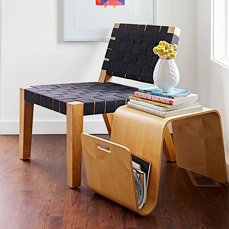 Contemporary Scandinavian N-shaped Square Plywood End Table 1-Tier For Living Room