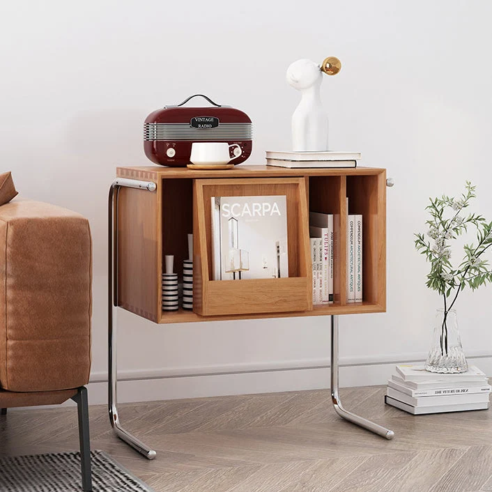 Contemporary Nordic Rectangular Pine Wood Plywood Stainless Steel End Table 2-Tier For Living Room