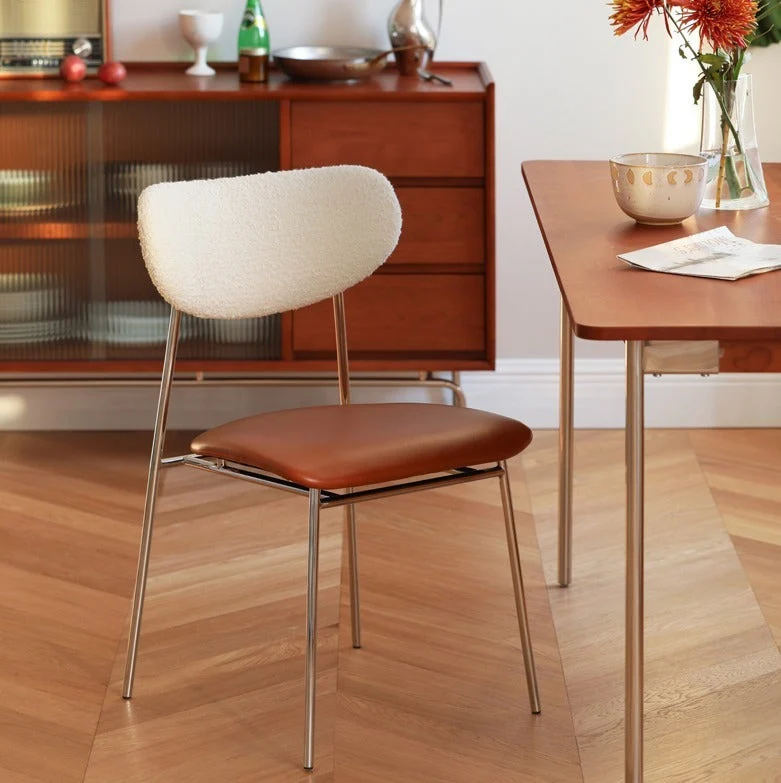 Contemporary Scandinavian Square PU Leather Dining Chair Sherpa Fabric Backrest For Dining Room