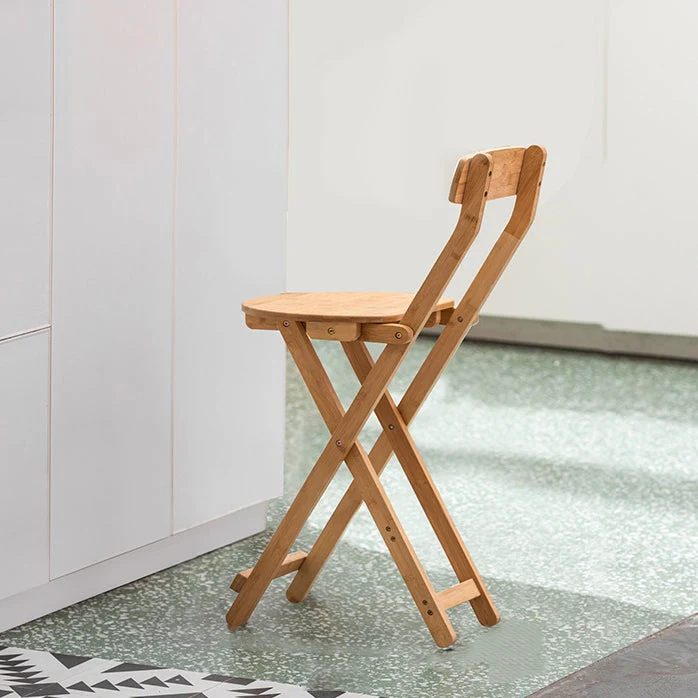 Contemporary Retro Round Foldable Bamboo Bar Stool Backrest For Dining Room