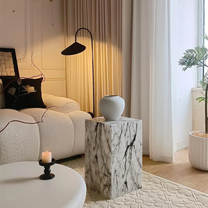 Modern Minimalist Rectangle Textured Acrylic End Table 1-Tier For Living Room