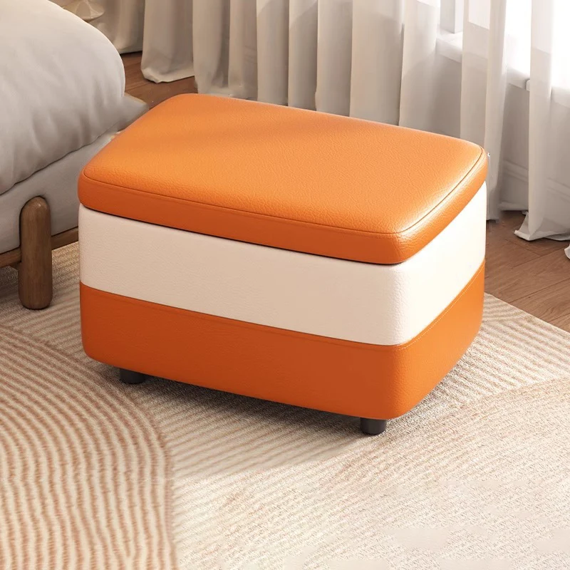 Modern Simplicity Rectangular PU Leather Wood Sponge Footstool 1-Storage Stackable Backless For Entryway