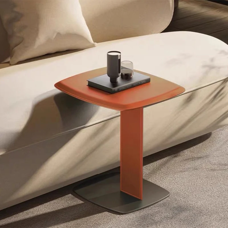 Modern Minimalist Rectangular Saddle-Style Faux Leather Carbon Steel End Table For Living Room