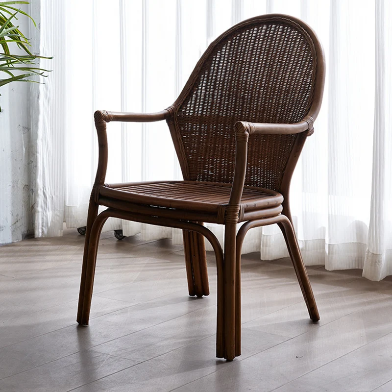 Traditional Vintage Round Oval Backrest Rattan Chair Armrests For Living Room