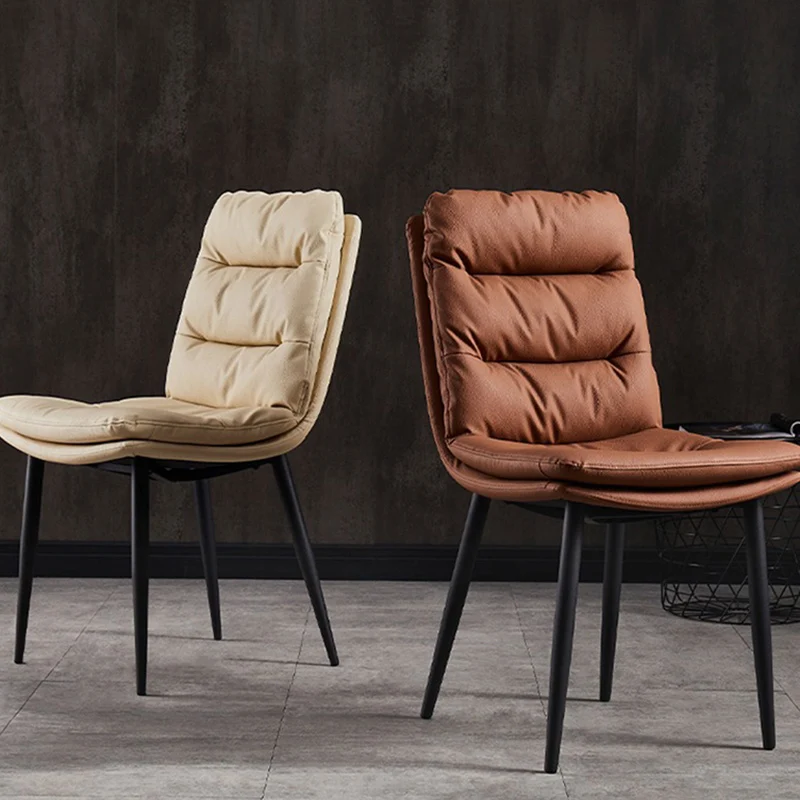 Modern Luxury Rectangular Double Upholstered Carbon Steel Frame Faux Leather Dining Chair Backrest For Dining Room