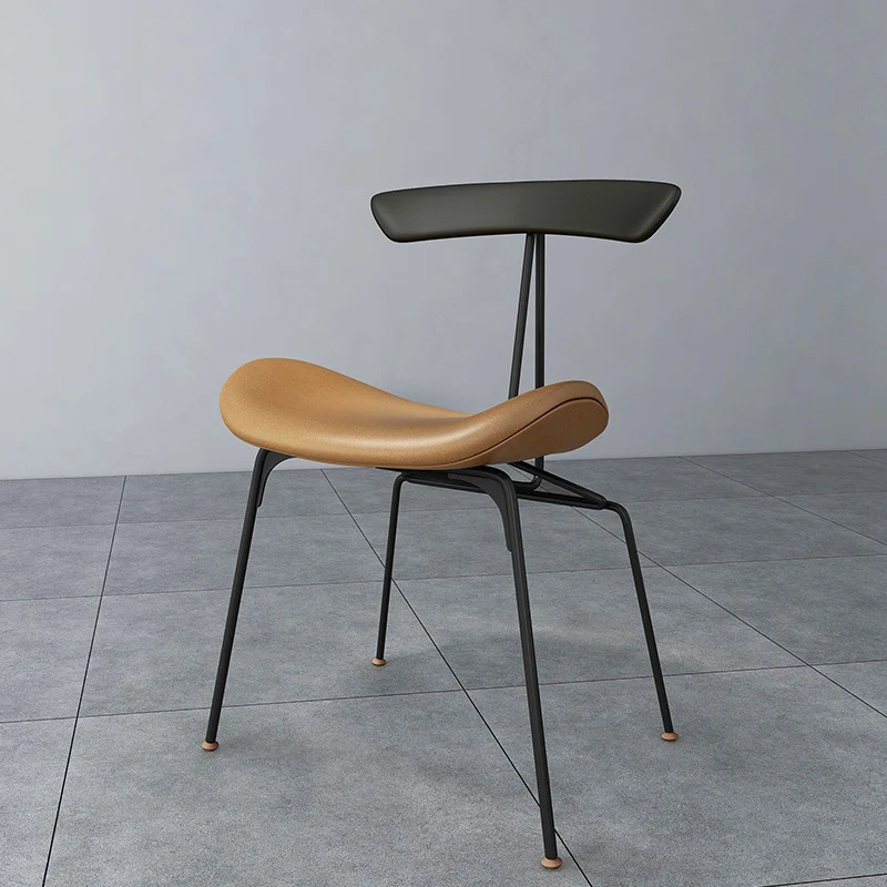 Contemporary Nordic Irregular Round Upholstered Iron PU Leather Plywood Dining Chair Backrest For Dining Room
