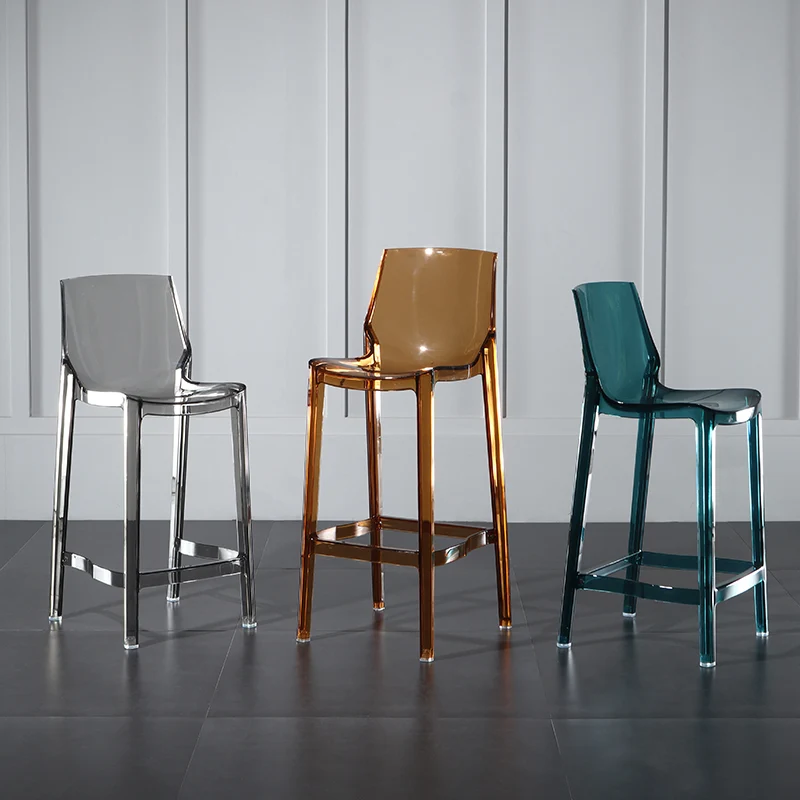 Contemporary Scandinavian Square Curved Acrylic Backrest Bar Stool For Dining Room