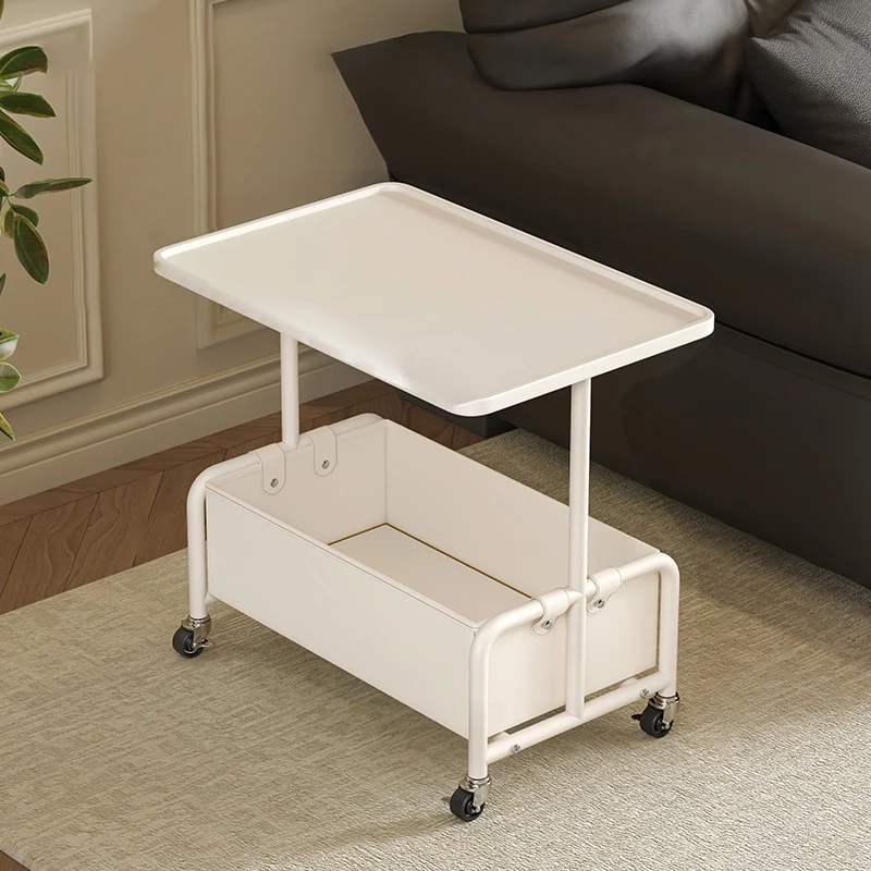 Modern Minimalist Rectangular Iron Frame High Density Panel Artificial Leather End Table 1-Storage For Living Room