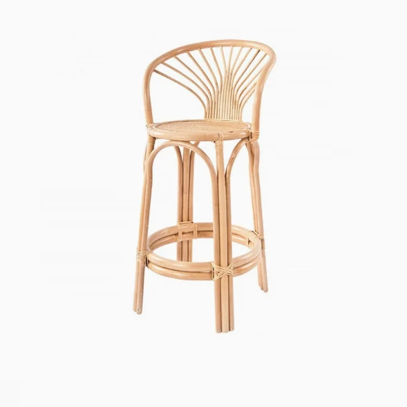 Contemporary Nordic Rattan Curved Backrest Bar Stool For Dining Room