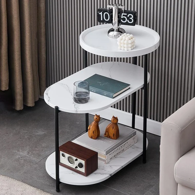 Contemporary Nordic Elliptical Round Iron Plate End Table 3-Tier For Living Room