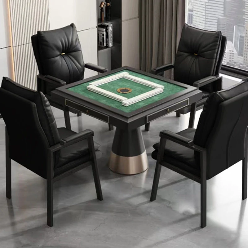 Traditional Chinese PU Leather Cotton Steel Iron Square Dining Chair Backrest Armrest For Dining Room
