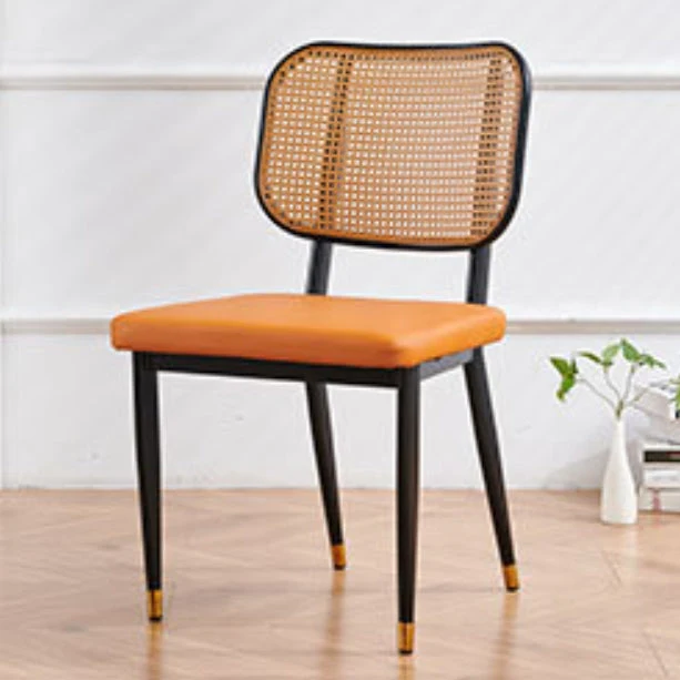 Modern Luxury Square Cutout PU Leather Bamboo Rattan Metal Dining Chair Backrest For Dining Room