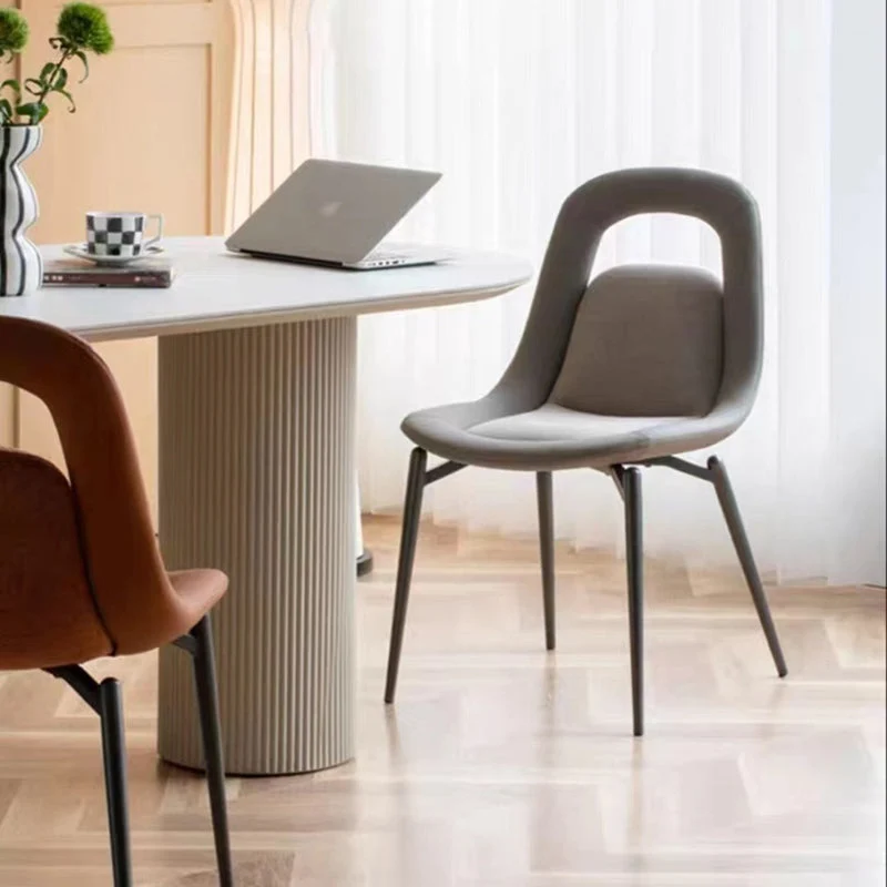 Contemporary Scandinavian Curved Microfiber Leather Metal Tapered Legs Dining Chair Backrest For Dining Room