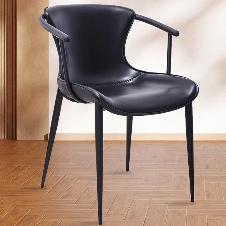 Modern Minimalist Trapezoid Back Saddle-Style Faux Leather Carbon Steel Dining Chair Backrest For Dining Room