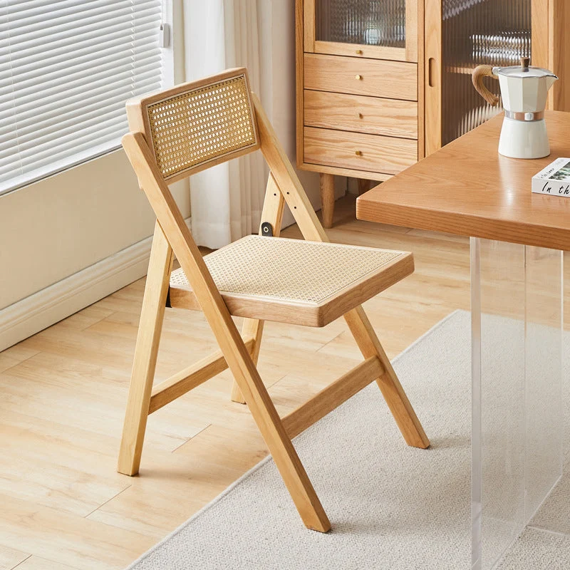 Traditional Vintage Square PE Rattan Rubberwood Dining Chair Backrest For Dining Room