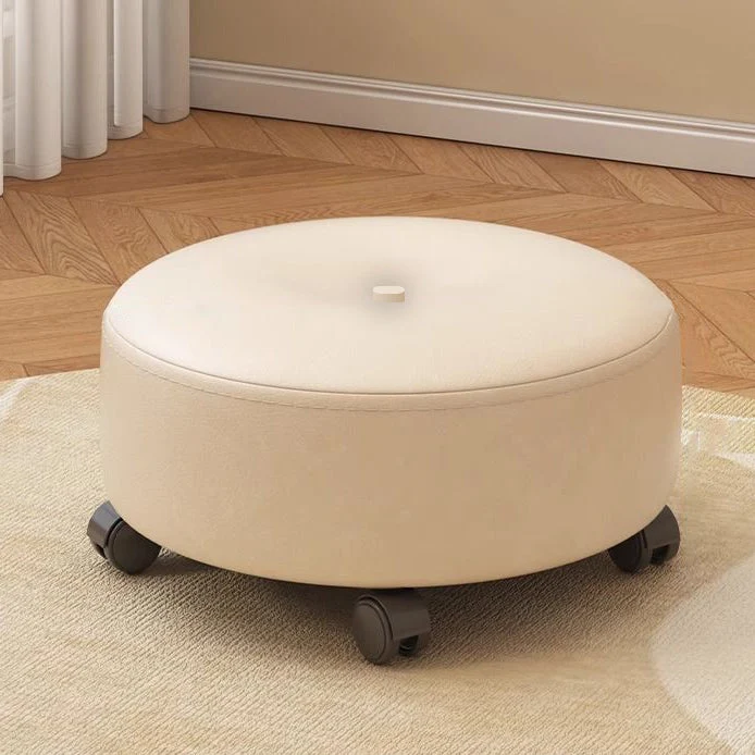 Modern Minimalist Removable Round Nappa Leather Solid Wood Chair Backless Armless For Living Room