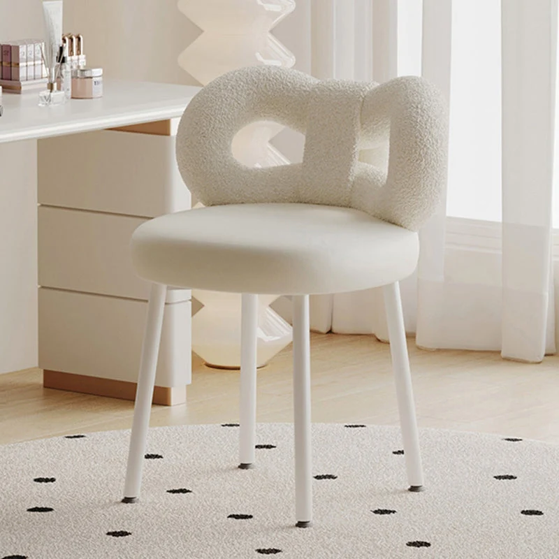 Modern Art Deco Butterfly Knot Round Faux Leather Iron Vanity Stool Backrest Armless For Bedroom