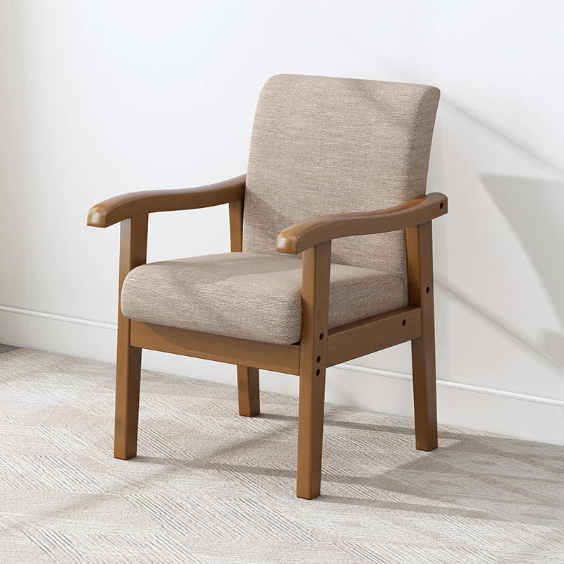 Modern Minimalist Square Upholstered Cotton Linen Fabric Rubberwood Chair For Living Room