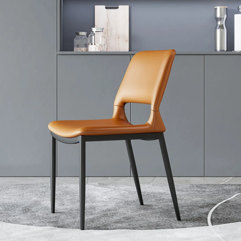 Modern Minimalist Rectangular Curved Seat Microfiber Leather Carbon Steel Dining Chair Backrest For Dining Room
