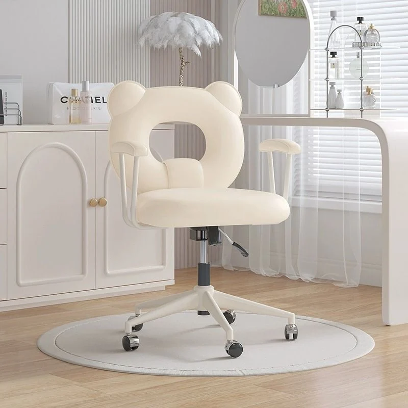 Contemporary Nordic Cat Scratching Leather Steel Iron Sponge Bear Square Desk Chair Backrest Armrest Adjustable For Home Office