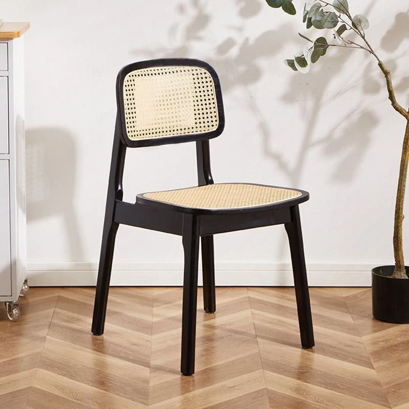 Modern Minimalist Square PET Rattan Rubberwood Dining Chair Backrest For Dining Room