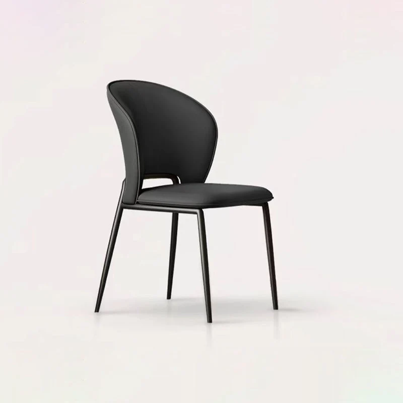 Modern Minimalist Microfiber Microfiber Leather Carbon Steel Square Curved Dining Chair Backrest For Dining Room