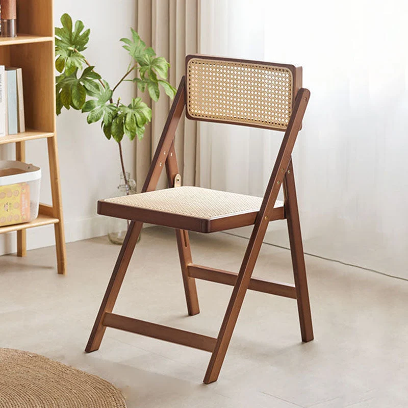 Modern Minimalist Foldable Square Resin Rattan Weaving Bamboo Dining Chair Backrest Armrest For Dining Room