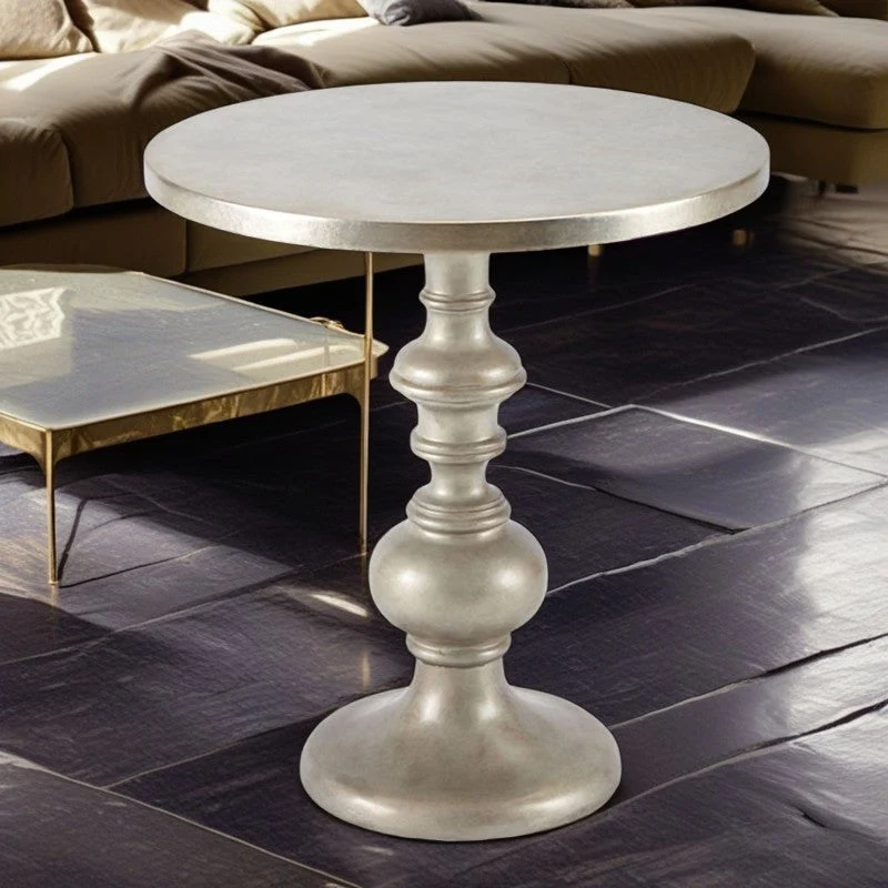 Traditional European Round Birch Wood End Table 1- Tier For Living Room