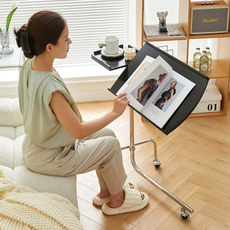 Modern Minimalist Moveable Reversible Rectangular Rubberwood Stainless Steel End Table For Living Room