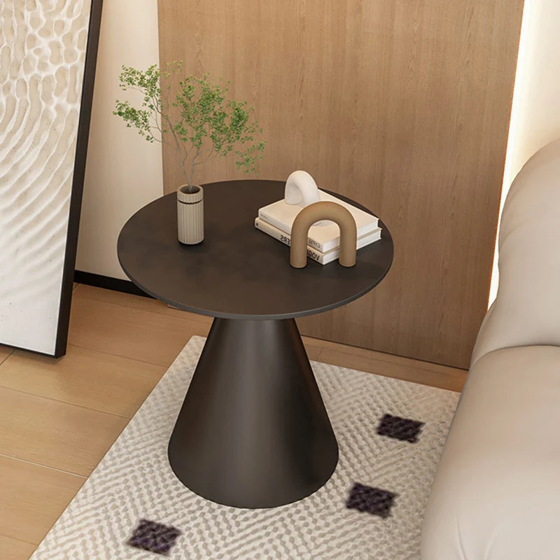 Modern Minimalist Round Cone Rock Slab Carbon Steel Iron End Table 1-Tier For Living Room