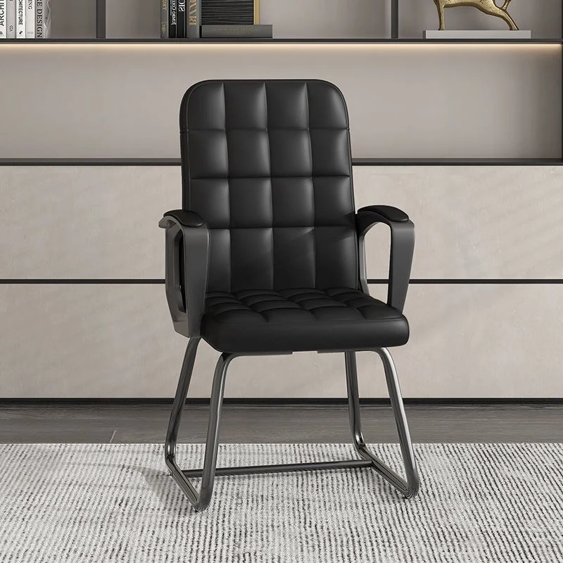 Modern Minimalist Synthetic Leather Linen-Look Fabric Steel Square Rectangle Plaid Desk Chair Backrest Armrest For Home Office