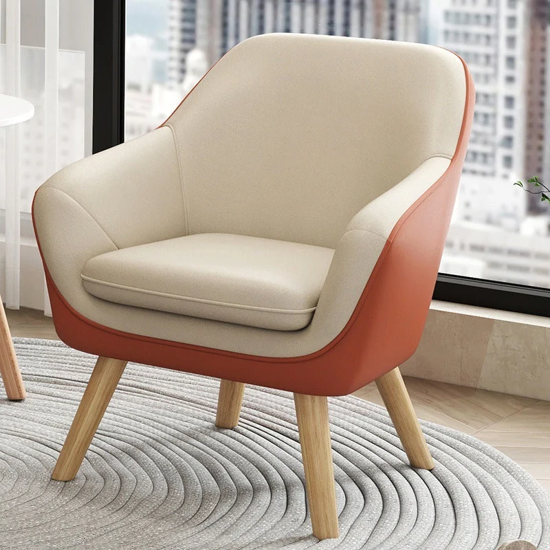 Modern Minimalist Synthetic Fabric PU Leather Rubberwood Rectangular Accent Chair Backrest Armrest For Living Room