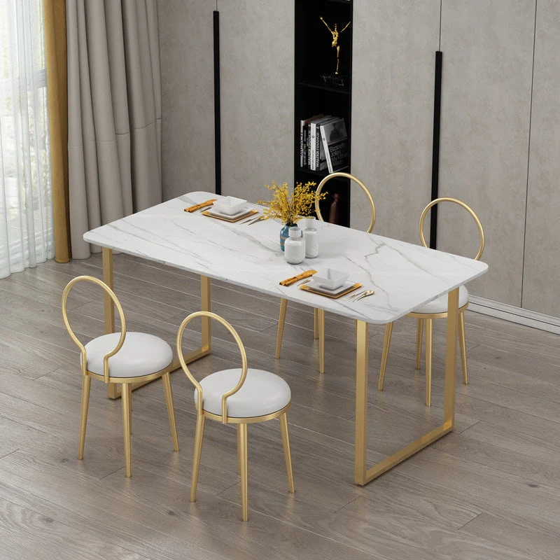 Contemporary Nordic Flannelette Faux Leather Iron Dining Chair Backrest Armless For Dining Room