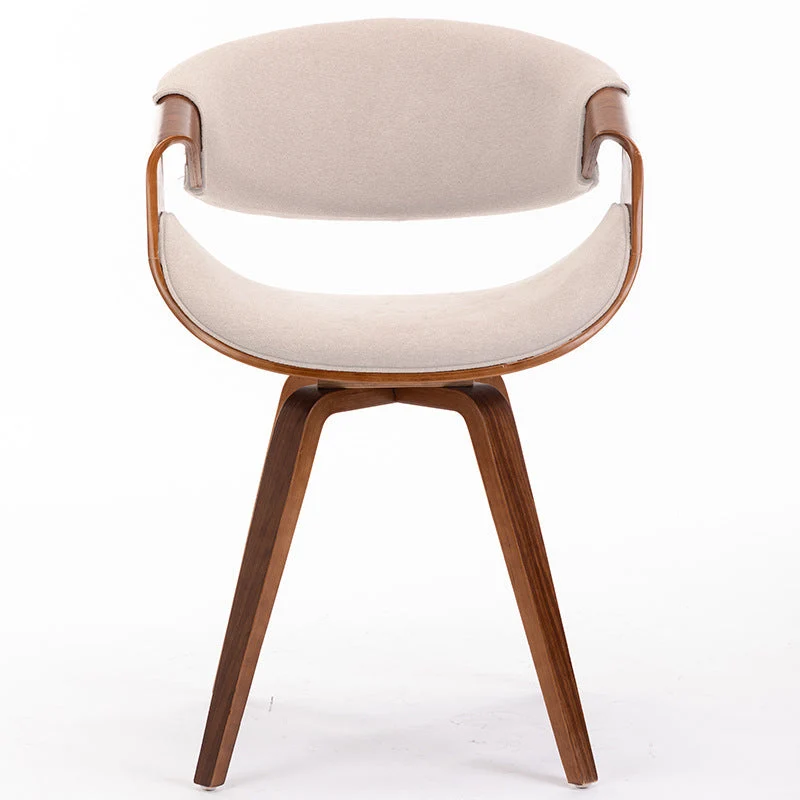 Contemporary Luxury Arc Cotton Linen Faux Leather Upholstered Plywood Dining Chair Backrest Armrest For Dining Room
