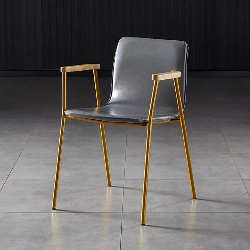 Contemporary Industrial Square Upholstered Faux Leather Plywood Dining Chair Backrest Armrest For Dining Room