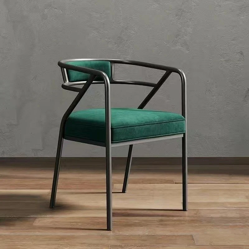 Contemporary Industrial Square Upholstered Suede Fabric PU Leather Iron Dining Chair Curved Backrest Armrest for Dining Room