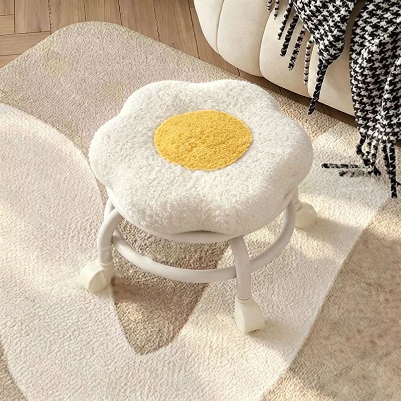 Contemporary Creative Plastic Sherpa Fabric Footstool Backless Armless For Living Room