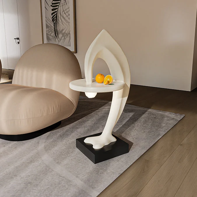 Contemporary Creative Dolphin Round Square Artificial Marble Fiberglass End Table 1-Tray For Living Room