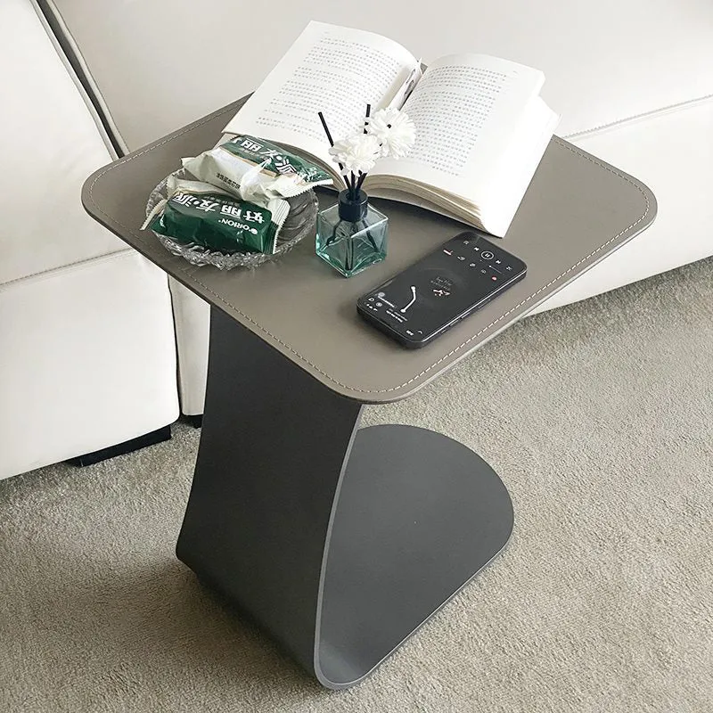 Contemporary Creative C-Shape Saddle-Style Faux Leather Carbon Steel End Table For Living Room