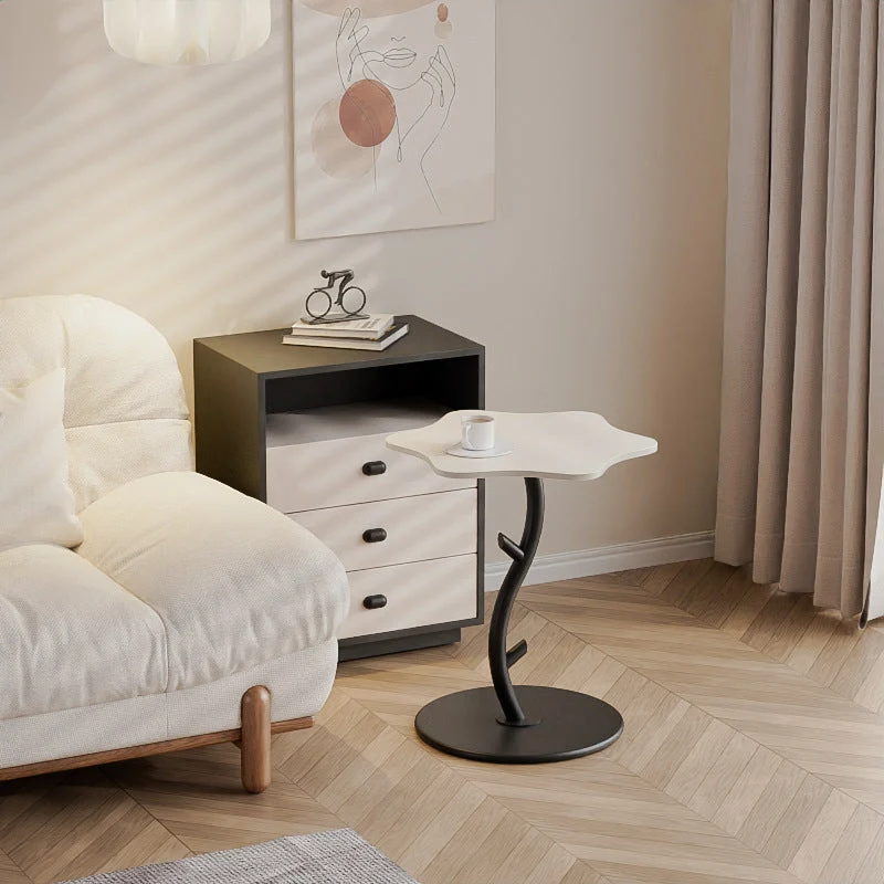 Contemporary Creative Clouds Rock Slab Tempered Glass Carbon Steel End Table 1-Tier For Bedroom