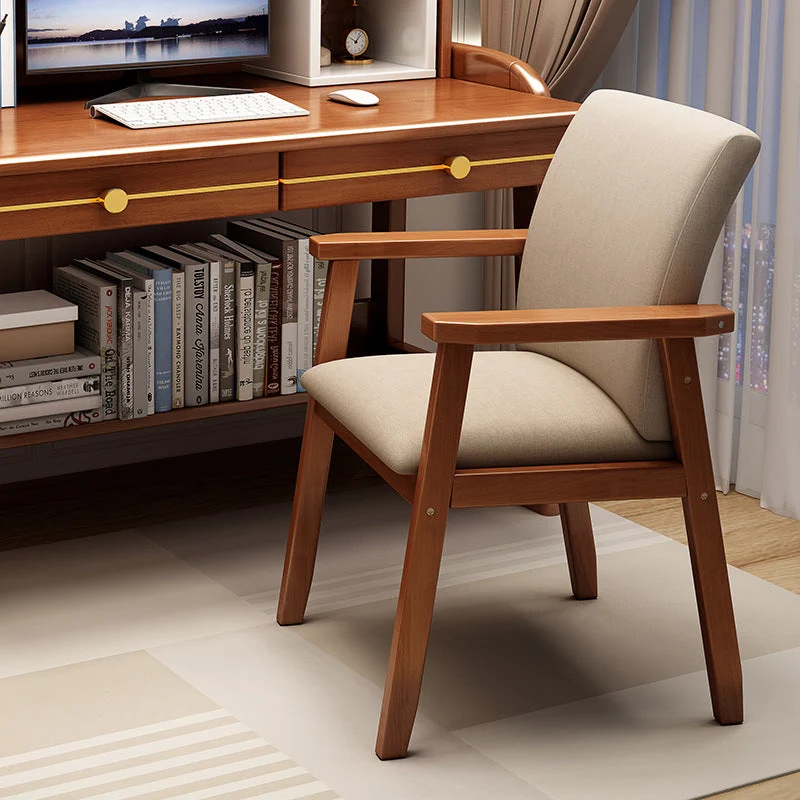 Contemporary Nordic Square Cotton-linen Rubberwood Desk Chair Backrest Armrest For Home Office