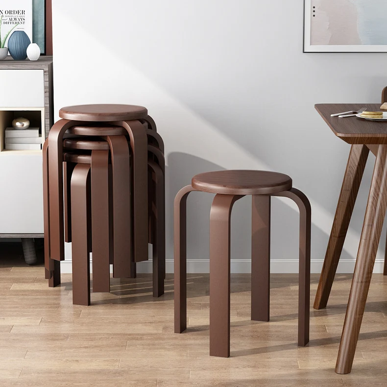 Contemporary Simplicity Round Rubberwood Dining Chair Backless Armless For Dining Room