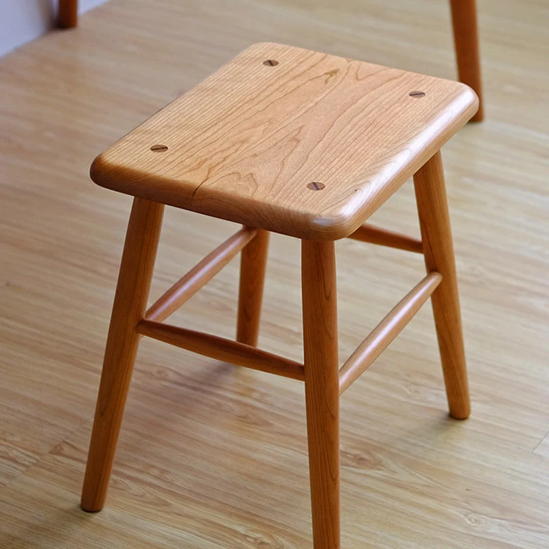 Traditional Japanese Square Cherry Wood Chair Footrest Four Legs For Living Room