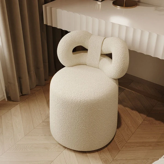 Contemporary Nordic Round Sherpa Fabric Swivel Footstool Butterfly Backrest For Entryways