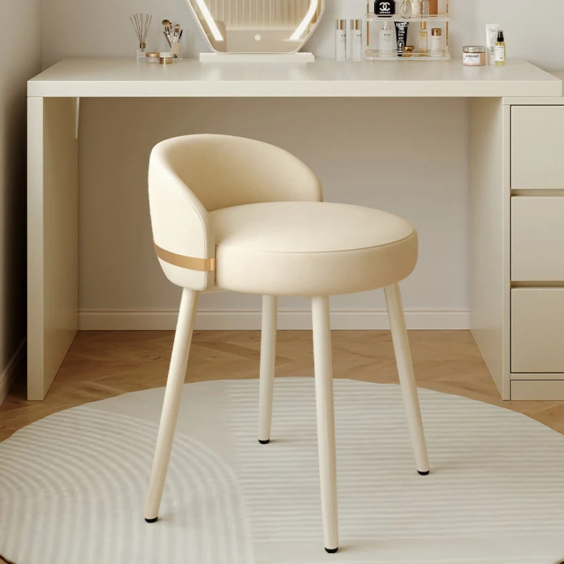 Contemporary Scandinavian Round Faux Nappa Leather Swivel Vanity Stool Low Back For Bedroom